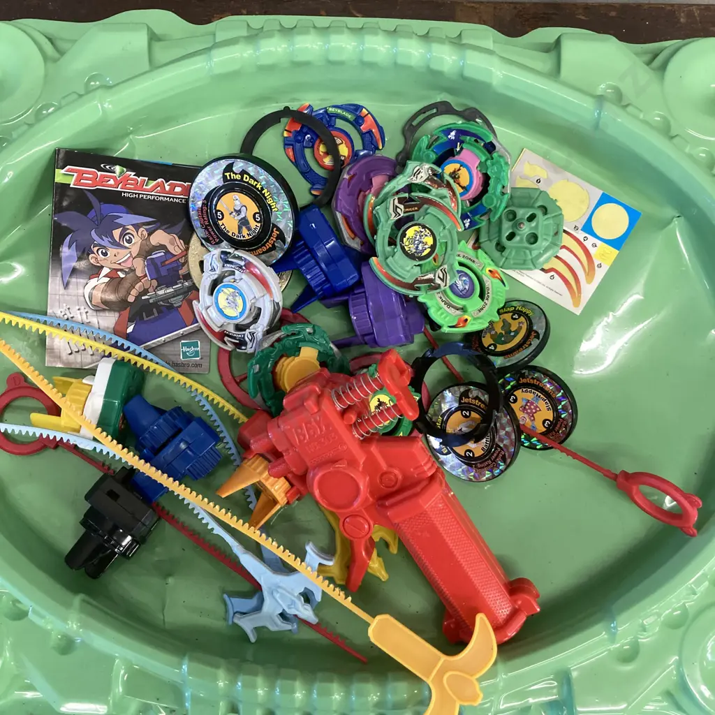 Vintage Turbo Tower Totem Tops, Assorted Beyblades, Plastic Arena Etc Image 1++